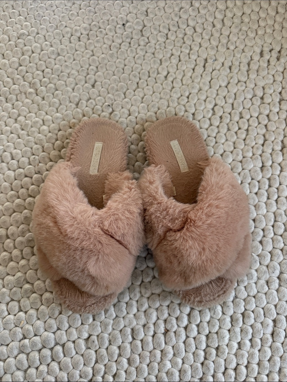 Plush Faux-Fur Slide Slippers in Blush Pink